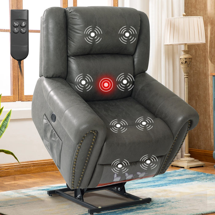 Red Barrel Studio® Lay Flat Sleeping Dual Motor Lift Recliners for Elderly with Heat and Massage